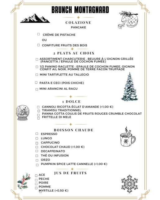 ❄️🏔️ Envie d’une bonne tartiflette fondante, d’un panino au fromage à raclette ou d’un plat de pâtes qui réchauffe ? Chez Mangia Forte, notre brunch montagnard d’hiver est fait pour vous ! 🇮🇹🔥
🥞 Pancakes moelleux et gourmands pour commencer en douceur 🍽 Deux plats chauds au choix  🍰 Dessert maison pour finir en douceur ☕ Boisson chaude pour réchauffer le corps et le cœur 🍊 Jus de fruits frais pour la touche vitaminée

Un moment convivial et gourmand, parfait pour affronter le froid et profiter d’un vrai dimanche d’hiver… comme au chalet, sans quitter Dardilly ! 🏔️❤️
💰 29 € adultes | 15 € enfants jusqu’à 10 ans

📍 Mangia Forte – 71 avenue de Verdun, Dardilly 📆 Ouvert du mercredi au lundi dès 9h30 – fermé le mardi 📞 Infos & réservations : 06 24 02 40 81 📧 contact@mangiaforte.fr